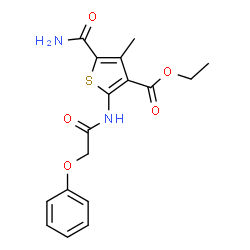 ChemSpider 2D Image | Ethyl 5-carbamoyl-4-methyl-2-[(phenoxyacetyl)amino]-3-thiophenecarboxylate | C17H18N2O5S