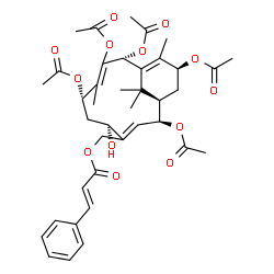 ChemSpider 2D Image | [(1R,2S,5S,7S,10R,13S)-2,7,9,10,13-Pentaacetoxy-5-hydroxy-8,12,15,15-tetramethylbicyclo[9.3.1]pentadeca-3,8,11-trien-4-yl]methyl (2E)-3-phenylacrylate | C39H48O13