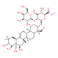 ChemSpider 2D Image | Methyl (3beta,5xi,16alpha,21beta,22alpha)-16,21,22,28-tetrahydroxy-23-oxoolean-12-en-3-yl 2-O-beta-D-galactopyranosyl-beta-D-glucopyranosiduronate | C43H68O17