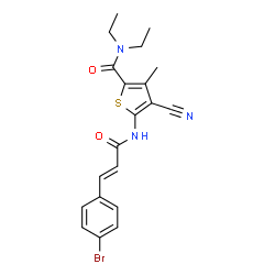 ChemSpider 2D Image | 5-{[(2E)-3-(4-Bromophenyl)-2-propenoyl]amino}-4-cyano-N,N-diethyl-3-methyl-2-thiophenecarboxamide | C20H20BrN3O2S
