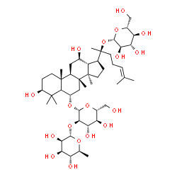 ChemSpider 2D Image | (2S,3R,4S,5S,6R)-2-[(1S)-1-[(3S,6S,8R,9R,10R,12R,13R,14R,17S)-6-[(2R,3R,4S,5S,6R)-4,5-dihydroxy-6-(hydroxymethyl)-3-[(2S,3R,4R,5R,6S)-3,4,5-trihydroxy-6-methyl-tetrahydropyran-2-yl]oxy-tetrahydropyran-2-yl]oxy-3,12-dihydroxy-4,4,8,10,14-pentamethyl-2,3,5,6,7,9,11,12,13,15,16,17-dodecahydro-1H-cyclopenta[a]phenanthren-17-yl]-1,5-dimethyl-hex-4-enoxy]-6-(hydroxymethyl)tetrahydropyran-3,4,5-triol | C48H82O18