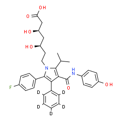 ChemSpider 2D Image | (3R,5R)-7-[2-(4-fluorophenyl)-4-[(4-hydroxyphenyl)carbamoyl]-5-isopropyl-3-(2,3,4,5,6-pentadeuteriophenyl)pyrrol-1-yl]-3,5-dihydroxy-heptanoic acid | C33H30D5FN2O6