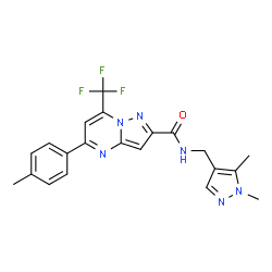 ChemSpider 2D Image | N-[(1,5-Dimethyl-1H-pyrazol-4-yl)methyl]-5-(4-methylphenyl)-7-(trifluoromethyl)pyrazolo[1,5-a]pyrimidine-2-carboxamide | C21H19F3N6O