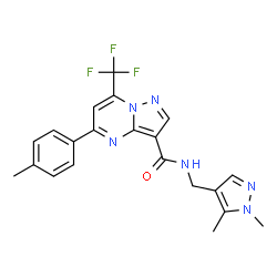 ChemSpider 2D Image | N-[(1,5-Dimethyl-1H-pyrazol-4-yl)methyl]-5-(4-methylphenyl)-7-(trifluoromethyl)pyrazolo[1,5-a]pyrimidine-3-carboxamide | C21H19F3N6O
