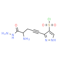 ChemSpider 2D Image | 3-(4-Amino-5-hydrazino-5-oxo-1-pentyn-1-yl)-1H-pyrazole-4-sulfonyl chloride | C8H10ClN5O3S