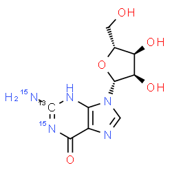 ChemSpider 2D Image | (2-13C,N2,6-15N2)guanosine | C913CH13N315N2O5