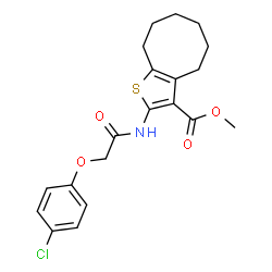 ChemSpider 2D Image | Methyl 2-{[(4-chlorophenoxy)acetyl]amino}-4,5,6,7,8,9-hexahydrocycloocta[b]thiophene-3-carboxylate | C20H22ClNO4S