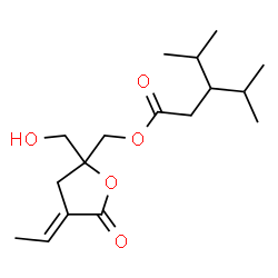 ChemSpider 2D Image | [(4E)-4-Ethylidene-2-(hydroxymethyl)-5-oxotetrahydro-2-furanyl]methyl 3-isopropyl-4-methylpentanoate | C17H28O5