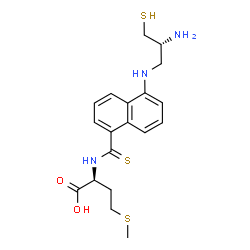 ChemSpider 2D Image | N-[(5-{[(2R)-2-Amino-3-sulfanylpropyl]amino}-1-naphthyl)carbonothioyl]-L-methionine | C19H25N3O2S3