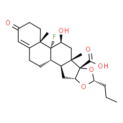ChemSpider 2D Image | (4aS,4bR,5S,6aS,6bS,8R,9aR,10aS,10bS)-4b-Fluoro-5-hydroxy-4a,6a-dimethyl-2-oxo-8-propyl-2,3,4,4a,4b,5,6,6a,9a,10,10a,10b,11,12-tetradecahydro-6bH-naphtho[2',1':4,5]indeno[1,2-d][1,3]dioxole-6b-carboxy
lic acid | C24H33FO6