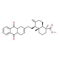 ChemSpider 2D Image | Methyl (1S,4aR,5S,8aR)-5-[2-(9,10-dioxo-1,4,4a,9,9a,10-hexahydro-2-anthracenyl)ethyl]-1,4a-dimethyl-6-methylenedecahydro-1-naphthalenecarboxylate | C31H38O4