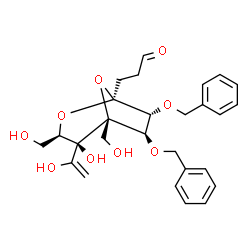ChemSpider 2D Image | 3-[(1S,3R,4R,5R,6R,7R)-6,7-Bis(benzyloxy)-4-hydroxy-3,5-bis(hydroxymethyl)-4-(1-hydroxyvinyl)-2,8-dioxabicyclo[3.2.1]oct-1-yl]propanal | C27H32O9
