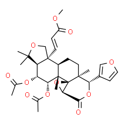 ChemSpider 2D Image | Methyl (2E)-3-[(3aS,4R,5S,5aS,5bR,6aS,9S,9aS,11aR,11bS)-4,5-diacetoxy-9-(3-furyl)-3,3,5a,9a-tetramethyl-7-oxododecahydro[2]benzofuro[5,4-f]oxireno[d]isochromen-11b(1H)-yl]acrylate | C31H38O11