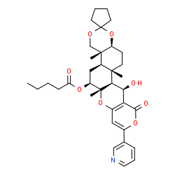 ChemSpider 2D Image | (4a'R,4b'R,6'S,6a'S,12'R,12a'S,12b'S,14a'S)-12'-Hydroxy-4a',6a',12b'-trimethyl-11'-oxo-9'-(3-pyridinyl)-4',4a',4b',5',6',6a',12',12a',12b',13',14',14a'-dodecahydro-11'H-spiro[cyclopentane-1,2'-pyrano[
4',3':2,3]chromeno[6,5-f][1,3]benzodioxin]-6'-yl pentanoate | C35H45NO8