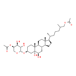 ChemSpider 2D Image | (3beta,5alpha,6beta)-3-[(4-O-Acetyl-beta-D-arabinopyranosyl)oxy]-5,6-dihydroxycholestan-27-yl acetate | C36H60O10