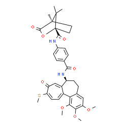 ChemSpider 2D Image | (1S,4R)-4,7,7-Trimethyl-3-oxo-N-(4-{[(7S)-1,2,3-trimethoxy-10-(methylsulfanyl)-9-oxo-5,6,7,9-tetrahydrobenzo[a]heptalen-7-yl]carbamoyl}phenyl)-2-oxabicyclo[2.2.1]heptane-1-carboxamide | C37H40N2O8S