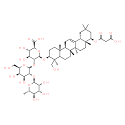 ChemSpider 2D Image | (2S,3S,4S,5R,6R)-6-[[(3S,4S,6aR,6bS,8aR,9R,12aS,14aR,14bR)-4-(hydroxymethyl)-9-(3-hydroxy-3-oxo-propanoyl)oxy-4,6a,6b,8a,11,11,14b-heptamethyl-1,2,3,4a,5,6,7,8,9,10,12,12a,14,14a-tetradecahydropicen-3-yl]oxy]-5-[(2S,3R,4S,5R,6R)-4,5-dihydroxy-6-(hydroxymethyl)-3-[(2S,3R,4R,5R,6S)-3,4,5-trihydroxy-6-methyl-tetrahydropyran-2-yl]oxy-tetrahydropyran-2-yl]oxy-3,4-dihydroxy-tetrahydropyran-2-carboxylic acid | C51H80O21
