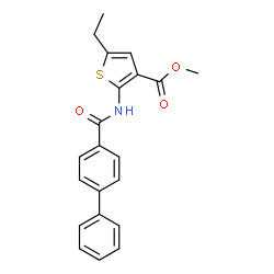 ChemSpider 2D Image | Methyl 2-[(4-biphenylylcarbonyl)amino]-5-ethyl-3-thiophenecarboxylate | C21H19NO3S