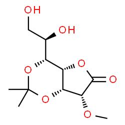 ChemSpider 2D Image | (4R,4aS,7R,7aR)-4-[(1R)-1,2-Dihydroxyethyl]-7-methoxy-2,2-dimethyltetrahydro-6H-furo[3,2-d][1,3]dioxin-6-one | C11H18O7