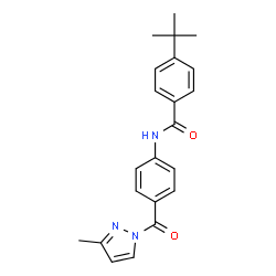 ChemSpider 2D Image | 4-(2-Methyl-2-propanyl)-N-{4-[(3-methyl-1H-pyrazol-1-yl)carbonyl]phenyl}benzamide | C22H23N3O2