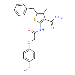 ChemSpider 2D Image | 5-Benzyl-2-{[(4-methoxyphenoxy)acetyl]amino}-4-methyl-3-thiophenecarboxamide | C22H22N2O4S