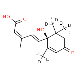 ChemSpider 2D Image | (2Z,4E)-5-{(1S)-1-Hydroxy-2,6,6-tris[(~2~H_3_)methyl]-4-oxo-2-cyclohexen-1-yl}-3-methyl-2,4-pentadienoic acid | C15H11D9O4