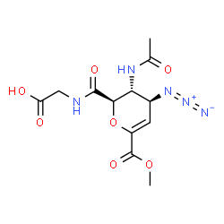 ChemSpider 2D Image | ({[(2R,3R,4S)-3-Acetamido-4-azido-6-(methoxycarbonyl)-3,4-dihydro-2H-pyran-2-yl]carbonyl}amino)acetic acid | C12H15N5O7