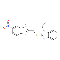 ChemSpider 2D Image | 1H-benzimidazole, 1-ethyl-2-[[(5-nitro-1H-benzimidazol-2-yl)methyl]thio]- | C17H15N5O2S
