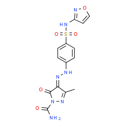 ChemSpider 2D Image | (4E)-3-Methyl-4-{[4-(1,2-oxazol-3-ylsulfamoyl)phenyl]hydrazono}-5-oxo-4,5-dihydro-1H-pyrazole-1-carboxamide | C14H13N7O5S