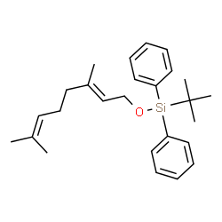 ChemSpider 2D Image | {[(2E)-3,7-Dimethyl-2,6-octadien-1-yl]oxy}(2-methyl-2-propanyl)diphenylsilane | C26H36OSi