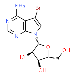 ChemSpider 2D Image | 5-Bromo-7-(beta-D-ribofuranosyl)-7H-pyrrolo[2,3-d]pyrimidin-4-amine | C11H13BrN4O4