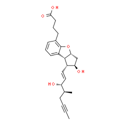 ChemSpider 2D Image | 4-{(1R,2R,3aR,8bR)-2-Hydroxy-1-[(1E,3S,4S)-3-hydroxy-4-methyl-1-octen-6-yn-1-yl]-2,3,3a,8b-tetrahydro-1H-benzo[b]cyclopenta[d]furan-5-yl}butanoic acid | C24H30O5