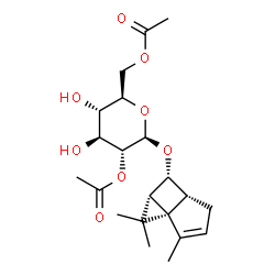 ChemSpider 2D Image | (1S,3S,4R,5R)-2,2,8-Trimethyltricyclo[3.3.0.0~1,3~]oct-7-en-4-yl 2,6-di-O-acetyl-beta-D-glucopyranoside | C21H30O8