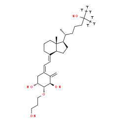 ChemSpider 2D Image | (1R,2R,3R,5Z,7E)-2-(3-Hydroxypropoxy)(26,26,26,27,27,27-~3~H_6_)-9,10-secocholesta-5,7,10-triene-1,3,25-triol | C30H44T6O5