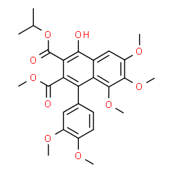 ChemSpider 2D Image | 2-Isopropyl 3-methyl 4-(3,4-dimethoxyphenyl)-1-hydroxy-5,6,7-trimethoxy-2,3-naphthalenedicarboxylate | C27H30O10