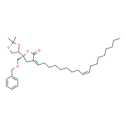 ChemSpider 2D Image | (3Z,5R)-5-[(Benzyloxy)methyl]-5-[(4S)-2,2-dimethyl-1,3-dioxolan-4-yl]-3-[(9Z)-9-octadecen-1-ylidene]dihydro-2(3H)-furanone | C35H54O5