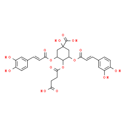 ChemSpider 2D Image | 4-[(3-Carboxypropanoyl)oxy]-3,5-bis{[(2E)-3-(3,4-dihydroxyphenyl)-2-propenoyl]oxy}-1-hydroxycyclohexanecarboxylic acid | C29H28O15