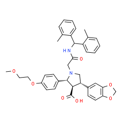 ChemSpider 2D Image | (2R,3R,4S)-4-(1,3-Benzodioxol-5-yl)-1-(2-{[bis(2-methylphenyl)methyl]amino}-2-oxoethyl)-2-[4-(2-methoxyethoxy)phenyl]-3-pyrrolidinecarboxylic acid | C38H40N2O7