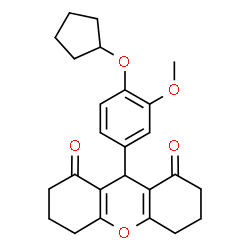ChemSpider 2D Image | 9-[4-(Cyclopentyloxy)-3-methoxyphenyl]-3,4,5,6,7,9-hexahydro-1H-xanthene-1,8(2H)-dione | C25H28O5