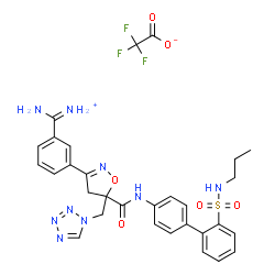 ChemSpider 2D Image | Amino{3-[5-{[2'-(propylsulfamoyl)-4-biphenylyl]carbamoyl}-5-(1H-tetrazol-1-ylmethyl)-4,5-dihydro-1,2-oxazol-3-yl]phenyl}methaniminium trifluoroacetate | C30H30F3N9O6S