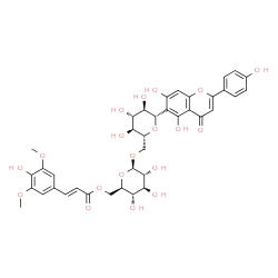 ChemSpider 2D Image | (1S)-1,5-Anhydro-1-[5,7-dihydroxy-2-(4-hydroxyphenyl)-4-oxo-4H-chromen-6-yl]-6-O-{6-O-[(2E)-3-(4-hydroxy-3,5-dimethoxyphenyl)-2-propenoyl]-beta-D-glucopyranosyl}-D-glucitol | C38H40O19