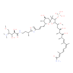 ChemSpider 2D Image | [(2S,3S,5S,7R,8R,9S)-2-[(1R,3R,4R,5S,6S,7E,9Z,11E,13E)-15-amino-3,5-dihydroxy-1-methoxy-4,6,8,9,13-pentamethyl-15-oxo-pentadeca-7,9,11,13-tetraenyl]-7-[(E)-3-[2-[(1R)-3-[[(2R,3R,4R)-4-dimethylamino-2,3-dihydroxy-5-methoxy-pentanoyl]amino]-1-methyl-propyl]oxazol-4-yl]prop-2-enyl]-9-hydroxy-4,4,8-trimethyl-1,6-dioxaspiro[4.5]decan-3-yl] dihydrogen phosphate | C50H83N4O16P