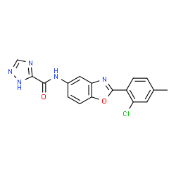 ChemSpider 2D Image | N-[2-(2-Chloro-4-methylphenyl)-1,3-benzoxazol-5-yl]-1H-1,2,4-triazole-5-carboxamide | C17H12ClN5O2