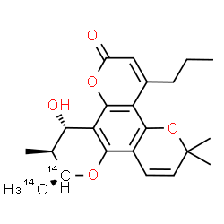 ChemSpider 2D Image | (10R,11S,12S)-12-Hydroxy-6,6,11-trimethyl-10-(~14~C)methyl-4-propyl(10-~14~C)-11,12-dihydro-2H,6H,10H-dipyrano[2,3-f:2',3'-h]chromen-2-one | C2014C2H26O5