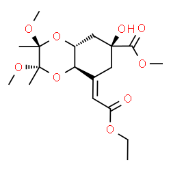 ChemSpider 2D Image | Methyl (2S,3S,4aR,6S,8E,8aR)-8-(2-ethoxy-2-oxoethylidene)-6-hydroxy-2,3-dimethoxy-2,3-dimethyloctahydro-1,4-benzodioxine-6-carboxylate | C18H28O9