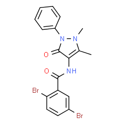 ChemSpider 2D Image | 2,5-Dibromo-N-(1,5-dimethyl-3-oxo-2-phenyl-2,3-dihydro-1H-pyrazol-4-yl)benzamide | C18H15Br2N3O2