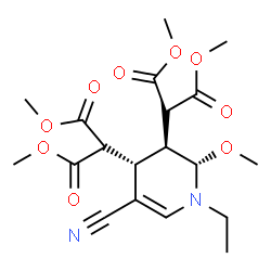 ChemSpider 2D Image | Tetramethyl 2,2'-[(2S,3S,4S)-5-cyano-1-ethyl-2-methoxy-1,2,3,4-tetrahydropyridine-3,4-diyl]dimalonate | C19H26N2O9