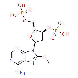ChemSpider 2D Image | 2'-Deoxy-8-methoxyadenosine 3',5'-bis(dihydrogen phosphate) | C11H17N5O10P2
