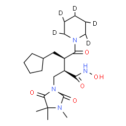 ChemSpider 2D Image | (2R,3R)-3-(Cyclopentylmethyl)-N-hydroxy-4-oxo-4-[(2,3,4,5,6-~2~H_5_)-1-piperidinyl]-2-[(3,4,4-trimethyl-2,5-dioxo-1-imidazolidinyl)methyl]butanamide | C22H31D5N4O5