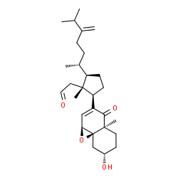 ChemSpider 2D Image | {(1R,2R,5R)-2-[(1aS,4aS,7S,8aR)-7-Hydroxy-4a-methyl-4-oxo-4,4a,5,6,7,8-hexahydro-1aH-naphtho[1,8a-b]oxiren-3-yl]-1-methyl-5-[(2R)-6-methyl-5-methylene-2-heptanyl]cyclopentyl}acetaldehyde | C28H42O4